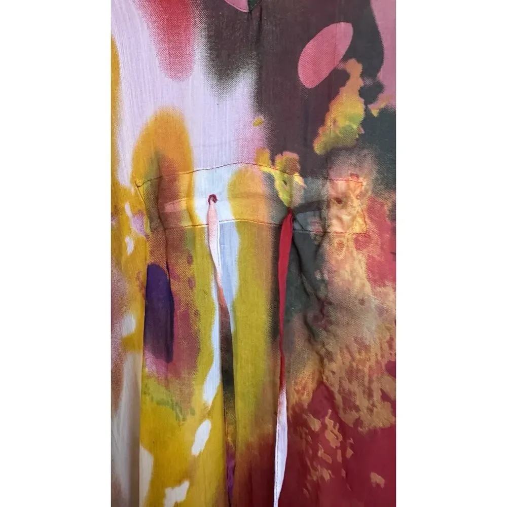 Michael Stars Sheer Colorful Watercolor Kaftan Cover Up One Size Pastel Gardens